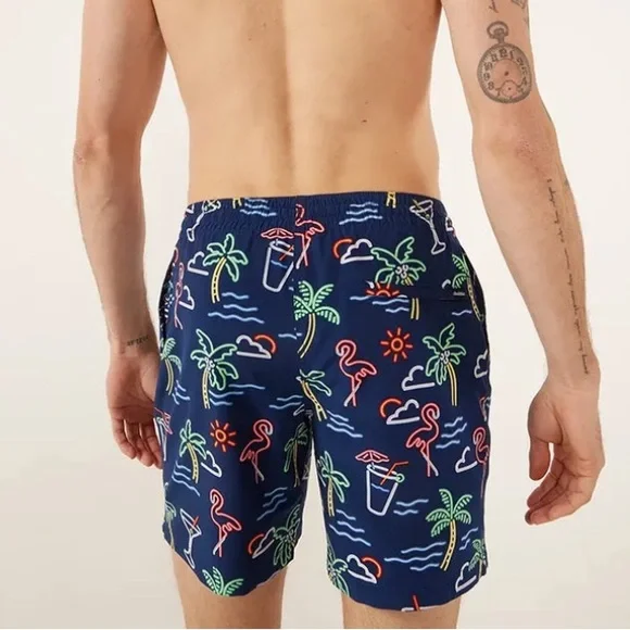 Chubbies Navy Blue Neon Tropical Men's Swim Trunks with Drawstring 5.5” inseam - Picture 2 of 13